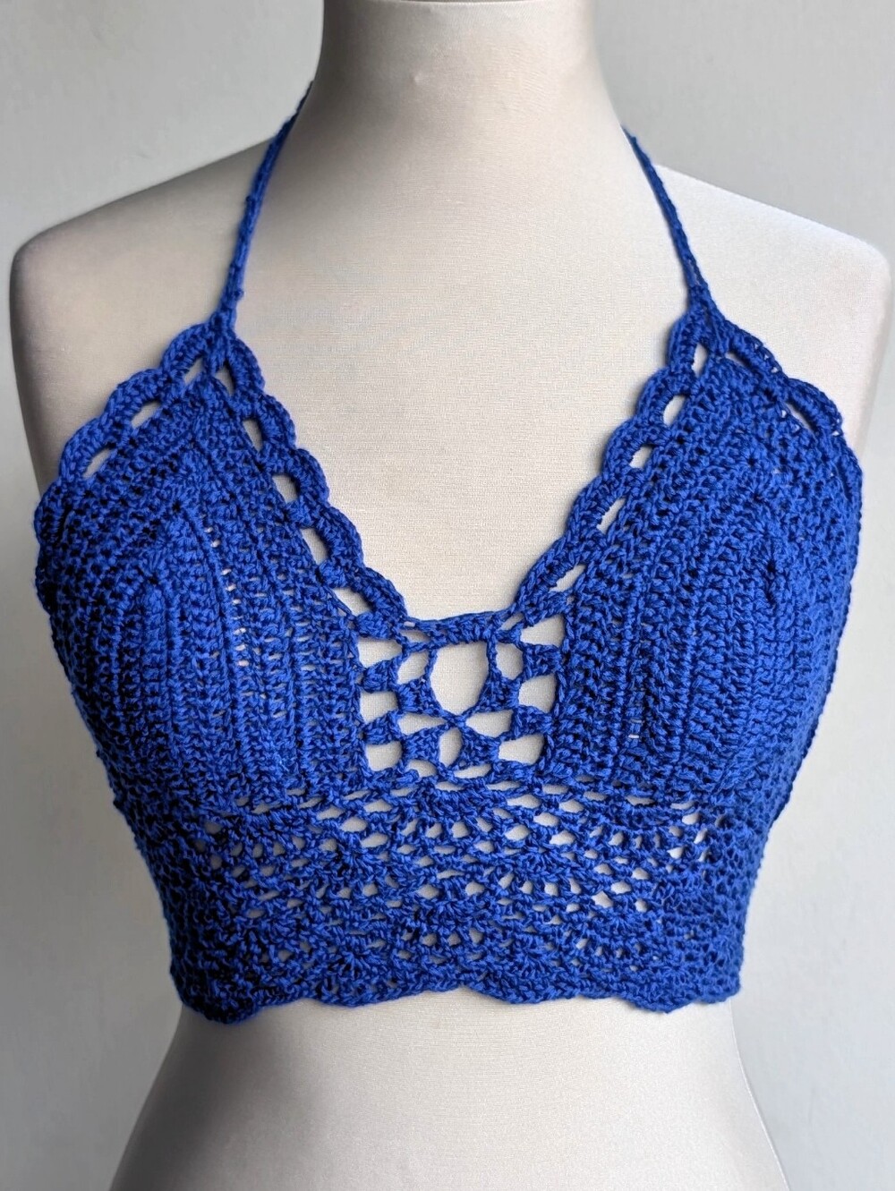 Blue Crochet Halter Bralette Top
